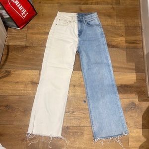 7 for all mankind two tone blue white jeans